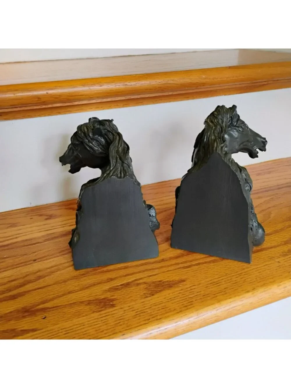 Pair of Equestrian Stallion Horse Head Bookends Resin Bronze Tone 6